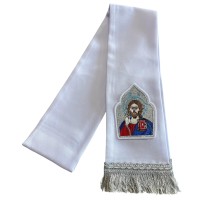 ЗАКЛАДКА для Євангліє Біле срібло↕140см ↔10см  габардин з іконкою