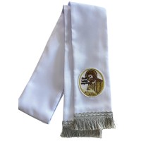 ЗАКЛАДКА для Євангліє Біле срібло↕140см ↔10см  габардин з іконкою