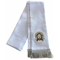 ЗАКЛАДКА для Євангліє Біле срібло↕140см ↔10см  габардин з іконкою