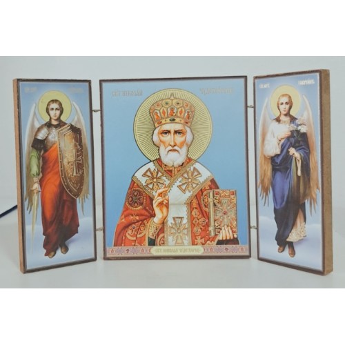 СКЛАДЕНЬ *МИКОЛАЙ ЧУДОТВОРЕЦЬ(Арх.Михаїл та Гавриїл)* ↕12см ↔10см ДСП Літографія СКЛАДЕНЬ *МИКОЛАЙ ЧУДОТВОРЕЦЬ(Арх.Михаїл та Гавриїл)* ↕12см ↔10см ДСП Літографія