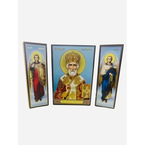 СКЛАДЕНЬ *МИКОЛАЙ ЧУДОТВОРЕЦЬ (Арх.Михаїл та Гавриїл)* ↕8,5см ↔6см ДСП Літографія СКЛАДЕНЬ *МИКОЛАЙ ЧУДОТВОРЕЦЬ (Арх.Михаїл та Гавриїл)* ↕8,5см ↔6см ДСП Літографія