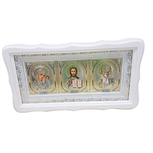 ТРІЙНИК Вседержитель Казанська Миколай ↕22см ↔40см Білий Фіг.рамка