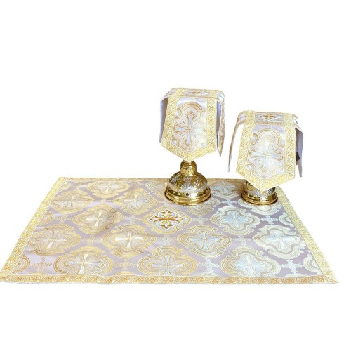 ПОКРОВЦЫ + ВОЗДУХ желто-белое на чашу 0,5л Парча ПОКРОВЦЫ + ВОЗДУХ желто-белое на чашу 0,5л Парча