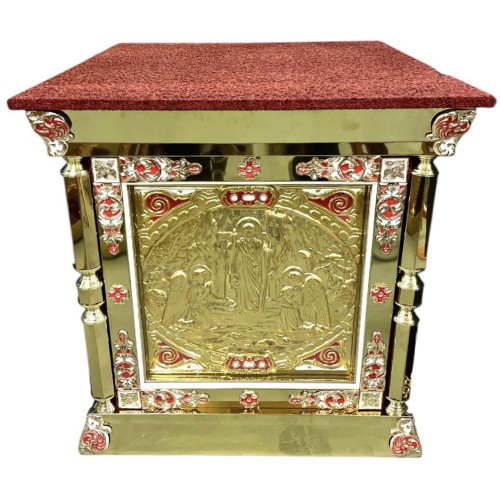 ОБЛАЧЕНИЕ НА ПРЕСТОЛ   (красный) чеканка,литво, емаль  ↑107см ↔105см ↕105см