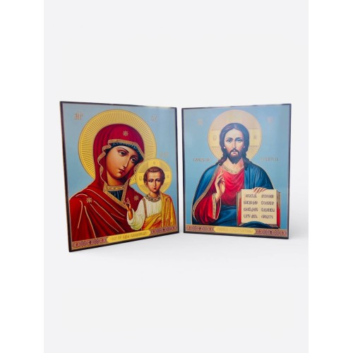 Складень "Вседержитель Казанская" ↕8,5см ↔6см ДСП Литографія Складень "Вседержитель Казанская" ↕8,5см ↔6см ДСП Литографія