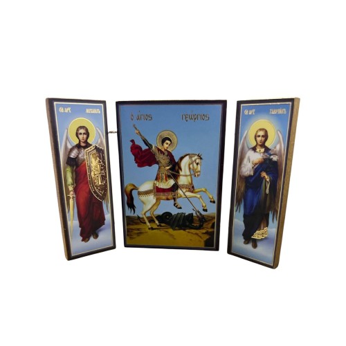 Складень "Георгій Переможець" (Арх. Михаїл та Гавриїл) ↕8.5см ↔6см ДСП Літографія Складень "Георгій Переможець" (Арх. Михаїл та Гавриїл) ↕8.5см ↔6см ДСП Літографія