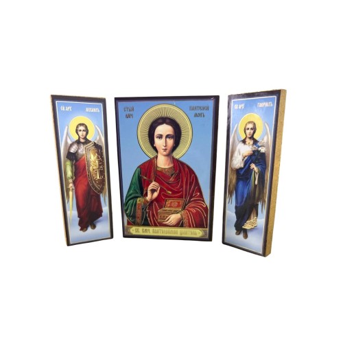 Складень "Пантелеймон" (Арх. Михаїл та Гавриїл) ↕8.5см ↔6см ДСП Літографія Складень "Пантелеймон" (Арх. Михаїл та Гавриїл) ↕8.5см ↔6см ДСП Літографія