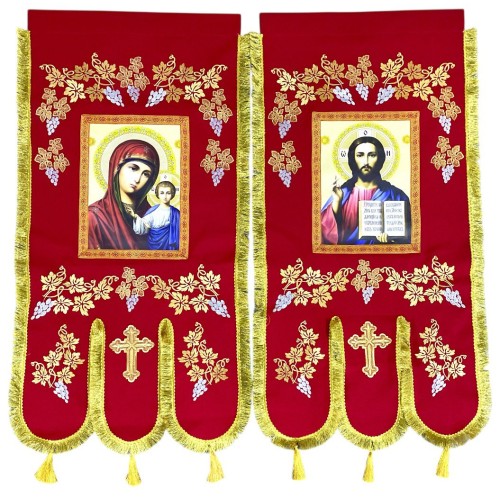 ХОРУГВИ КРАСНЫЕ ↕120см ↔60см Габардин Вышивка (виноград) ХОРУГВИ КРАСНЫЕ ↕120см ↔60см Габардин Вышивка (виноград)