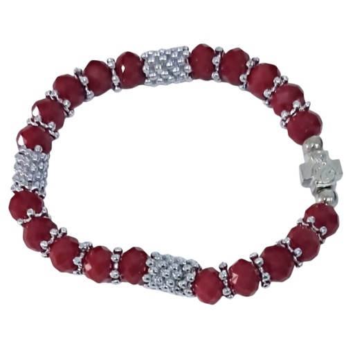 БРАСЛЕТ з хрестом та скляними намистинами (червоний)