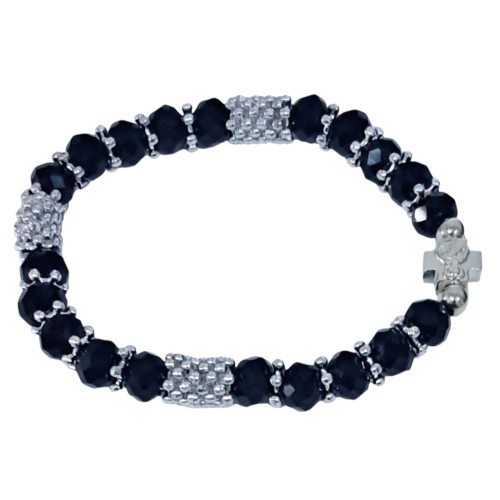 БРАСЛЕТ з хрестом та скляними намистинами (чорний)