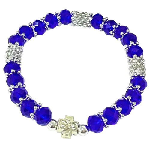 БРАСЛЕТ з хрестом та скляними намистинами (фіолетовий)