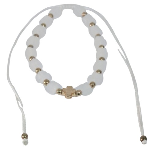 БРАСЛЕТ  на затяжці  Скляні квадратики (білий)