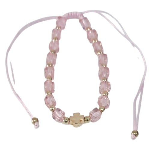 БРАСЛЕТ  на затяжці  Скляні квадратики (рожевий)