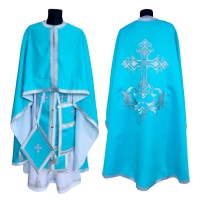 Облачення грецького крою БЛАКИТНЕ р.50д.145 Атлас (вишитий великий хрест срібло)