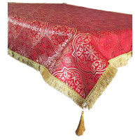 СКАТЕРТИНА  ЧЕРВОНЕ-ЗОЛОТО ↕140см↔140см Турція з китицями
