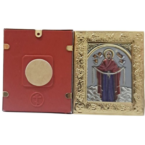 ІКОНА МІНІ ПОКРОВ ПРЕСВЯТОЇ БОГОРОДИЦІ  ↕6,5см ↔5,5см на клейкій основі